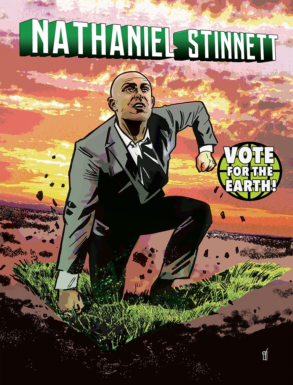 Nathaniel Stinnett, Founder and executive director of the Environmental Voter Project. Artwork by Valentine De Landro