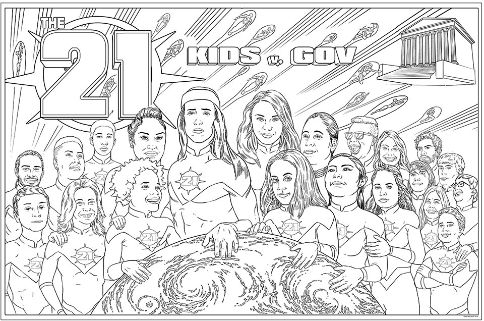 21 Kids v. Gov, Juliana v. United States of America. Artwork by Gan Golan