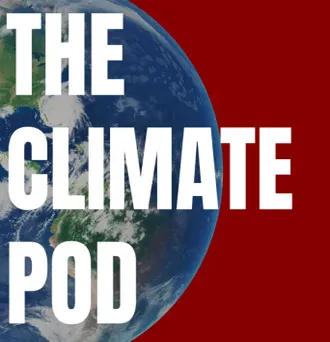 The Climate Pod written on a globe with a red background.