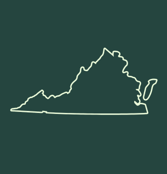 Light green outline of the state of Virginia on a dark green background